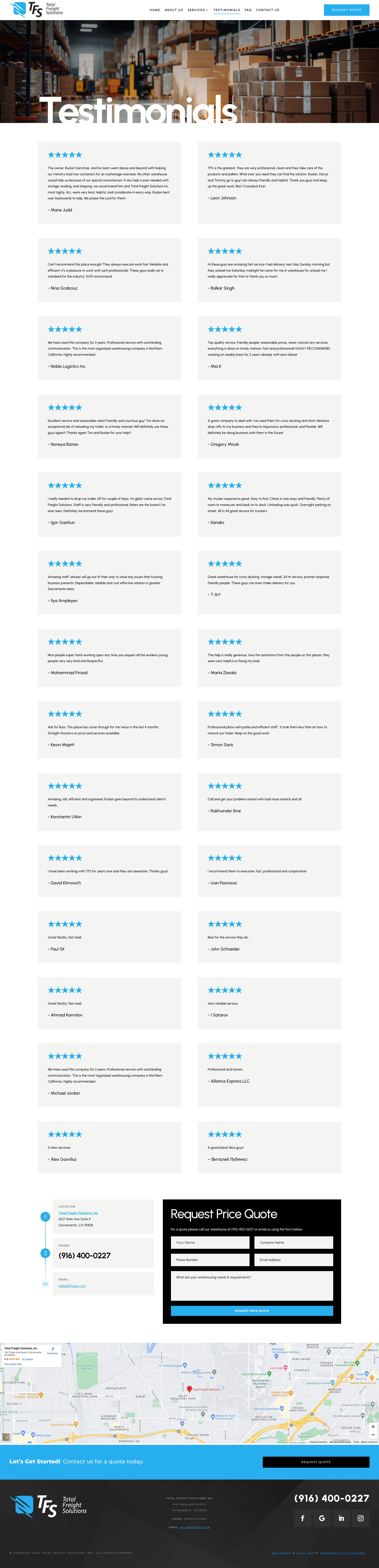 Crossdock Warehouse - Testimonials Page